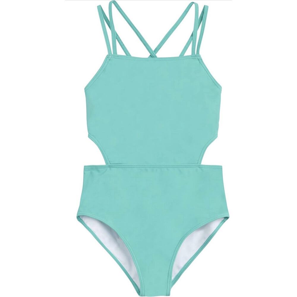 Kanu Surf Girls' Beach Girl Sport Cut-Out One Piece Swimsuit Blue 10